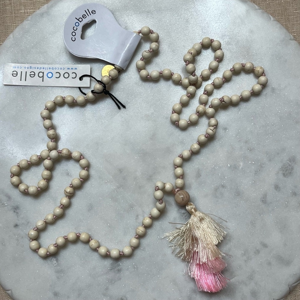 Anthropologie Cocobelle Boho Necklace Senza Pink Tassel Fringe Bead Long New NWT